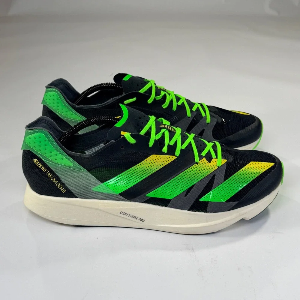 Adidas Adizero Takumi Sen 8 Running Shoes Mens 12 Black Neon Green Racing GY8405